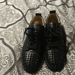 Christian Louboutin Black Studded Sneakers with Glossy Finish